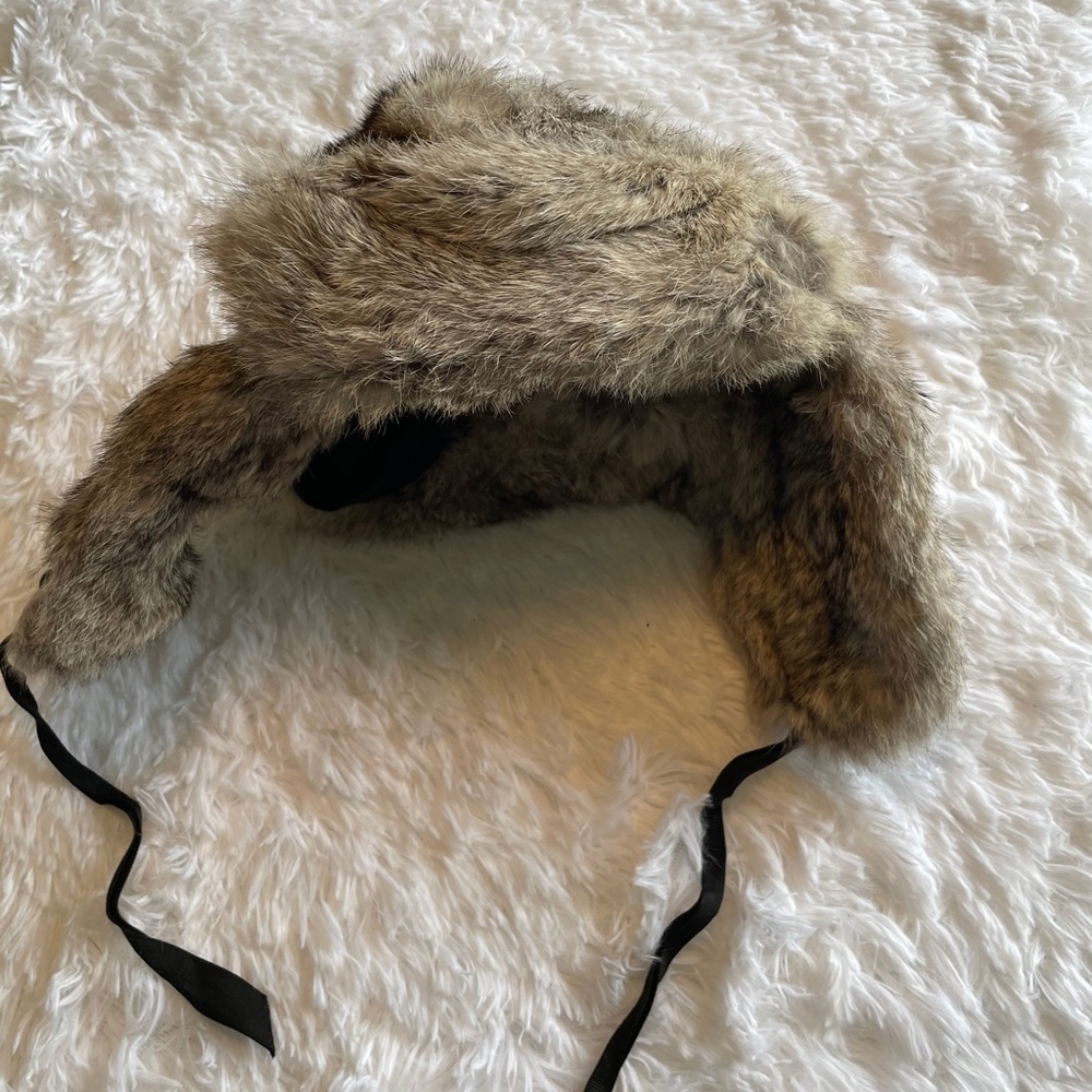 100% rabbit fur trappers hat with ear flap American made with fur from France